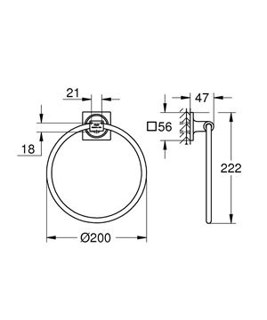 GROHE ALLURE držák ručníku pr. 200 mm, kartáčovaný warm sunset 40339DL1 Technický nákres
