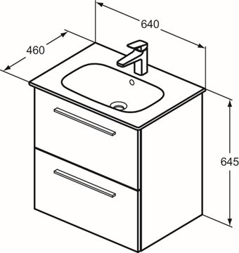 IDEAL STANDARD I.LIFE A umyvadlo 64 cm, s otvorem pro baterii a přepadem T461901 Technický nákres