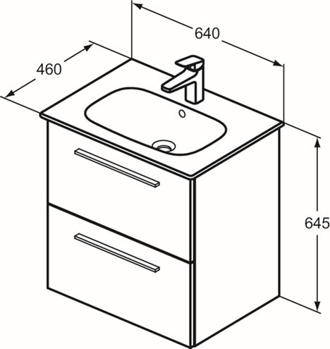 IDEAL STANDARD I.LIFE A umyvadlo 64 cm, s otvorem pro baterii a přepadem T461901 Technický nákres