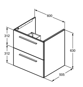 IDEAL STANDARD I.LIFE B skříňka pod umyvadlo 60x50,5x63 cm, 2 zásuvky, přírodní dub T5270NX Technický nákres
