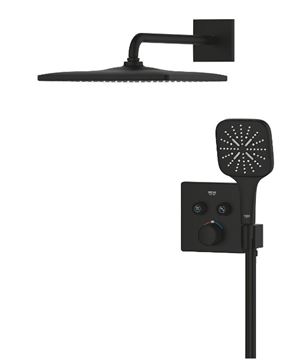 GROHE GROHTHERM SMARTCONTROL sprchový set s podomítkovou termostatickou baterií, horní sprcha, ruční sprcha se 3 proudy, hadice, držák, Water Saving, phantom black 34865KF0 Obrázek - fotka