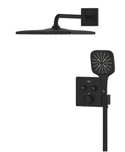 GROHE GROHTHERM SMARTCONTROL sprchový set s podomítkovou termostatickou baterií, horní sprcha, ruční sprcha se 3 proudy, hadice, držák, Water Saving, phantom black 34865KF0 Obrázek - fotka