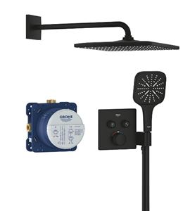 GROHE GROHTHERM SMARTCONTROL sprchový set s podomítkovou termostatickou baterií, horní sprcha, ruční sprcha se 3 proudy, hadice, držák, Water Saving, phantom black