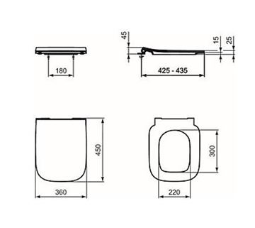 IDEAL STANDARD I.LIFE B WC sedátko Ultra Slim, bílá T500201 Technický nákres