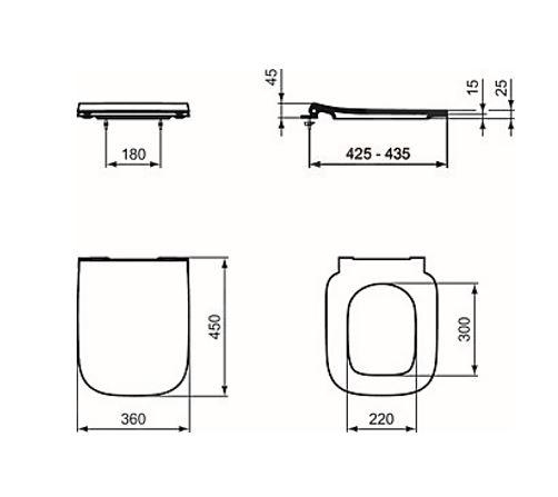 IDEAL STANDARD I.LIFE B WC sedátko Ultra Slim, bílá T500201 Technický nákres