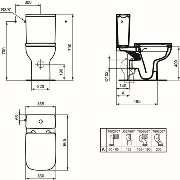 IDEAL STANDARD I. LIFE A WC kombi mísa, Rimless, vario odpad T472101 Technický nákres