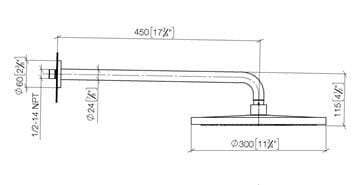 DORNBRACHT TARA horní sprcha pr. 300 mm, s ramenem, matná černá 28 679 970-33 Technický nákres