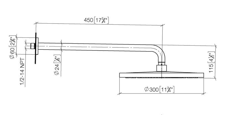 DORNBRACHT TARA horní sprcha pr. 300 mm, s ramenem, matná černá 28 679 970-33 Technický nákres