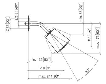 DORNBRACHT META horní sprcha pr. 100 mm, s ramenem, matná černá 28 504 979-33 Technický nákres