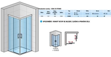 CONCEPT 300 STYLE sprchové dveře 100x200 cm, posuvné, pravé, aluchrom/číre sklo CO3E2D 100 50 07 Technický nákres