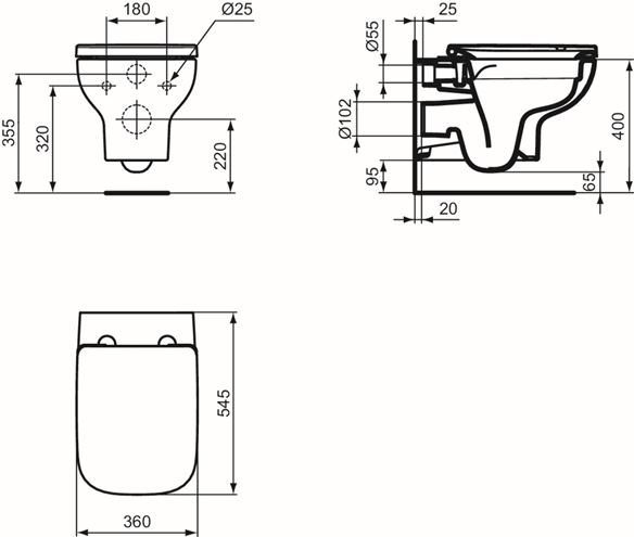 IDEAL STANDARD I.LIFE A závěsné WC, Rimless splachování T471701 Technický nákres