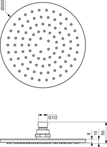 IDEAL STANDARD IDEALRAIN horní sprcha pr. 200 mm, chrom B9442AA Technický nákres