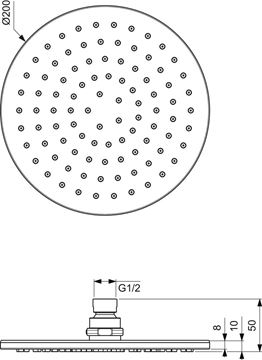 IDEAL STANDARD IDEALRAIN horní sprcha pr. 200 mm, chrom B9442AA Technický nákres