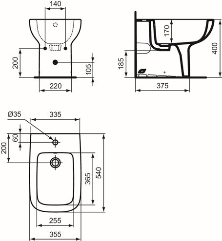 IDEAL STANDARD I.LIFE A stacionární bidet T472001 Technický nákres