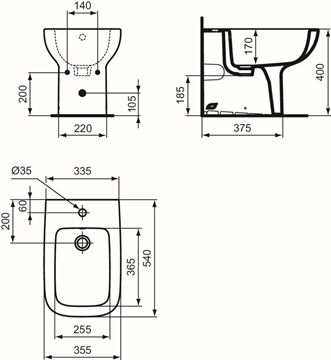 IDEAL STANDARD I.LIFE A stacionární bidet T472001 Technický nákres