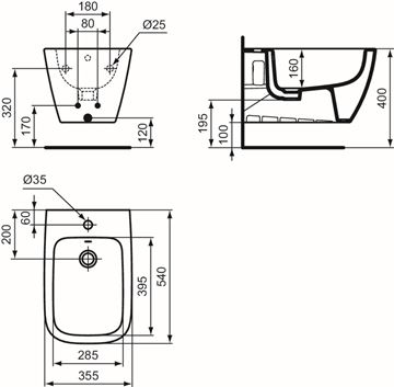 IDEAL STANDARD I.LIFE B závěsný bidet T461501 Technický nákres