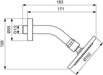 IDEAL STANDARD IDEALRAIN horní sprcha pr. 102 mm, s ramenem, chrom B9436AA Technický nákres