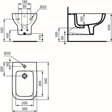 IDEAL STANDARD I.LIFE A závěsný bidet T471801 Technický nákres