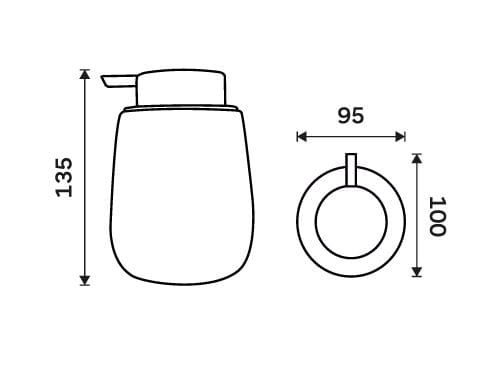 NIMCO TABO dávkovač tekutého mýdla 425 ml, keramika, tmavě šedá TA 3131-08 Technický nákres