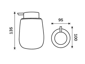 NIMCO TABO dávkovač tekutého mýdla 425 ml, keramika, tmavě šedá TA 3131-08 Technický nákres