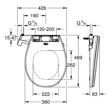 GROHE BAU CERAMIC bidetové sedátko, SoftClose, alpská bílá 39648SH0 Technický nákres