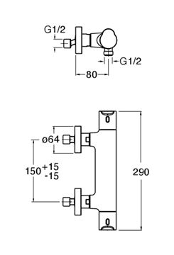 CONCEPT 300 ROUND sprchová nástěnná termostatická baterie, chrom CRIND45151CON Technický nákres