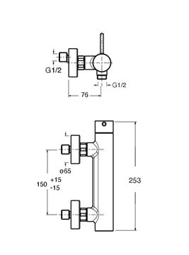 CONCEPT 300 ROUND sprchová nástěnná baterie, matná černá CRIPH48113CON Technický nákres