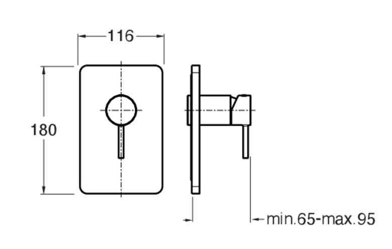 CONCEPT 300 ROUND sprchová podomítková baterie, matná černá CRIPH68613CON Technický nákres