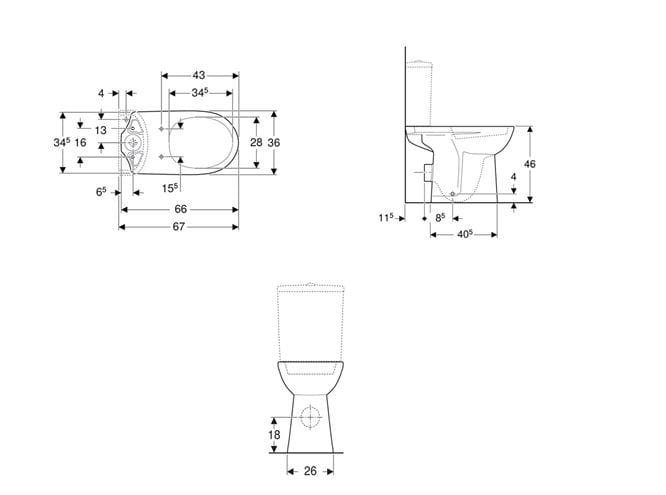 GEBERIT SELNOVA COMFORT WC kombi mísa, zadní odpad 500.284.01.5 Technický nákres