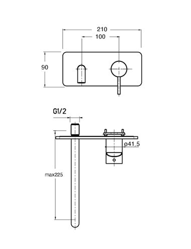 CONCEPT 300 ROUND umyvadlová podomítková baterie, chrome CRIPH95851CON Technický nákres
