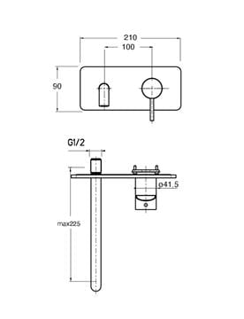 CONCEPT 300 ROUND umyvadlová podomítková baterie, black matt CRIPH95813CON Technický nákres