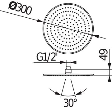 JIKA CUBITO-N horní sprcha pr. 300 mm, s omezovačem průtoku, leštěná nerez H3671X10042301 Technický nákres