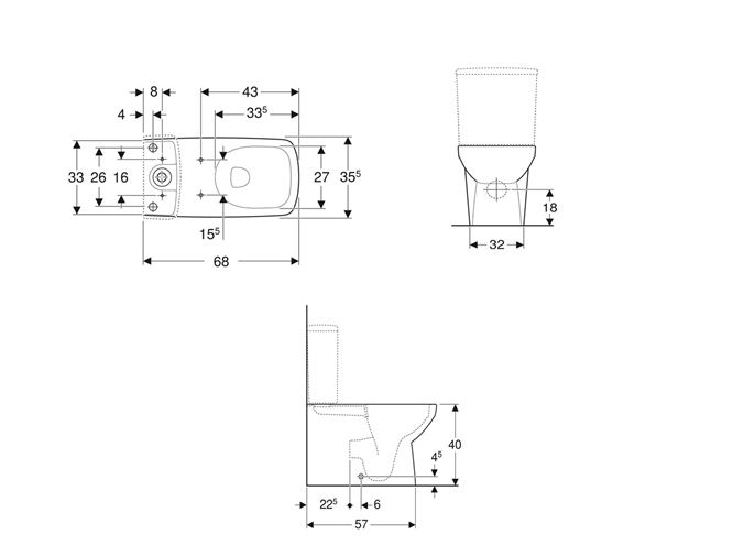 GEBERIT SELNOVA SQUARE WC kombi mísa, Rimfree splachování, vario odpad 500.489.01.7 Technický nákres