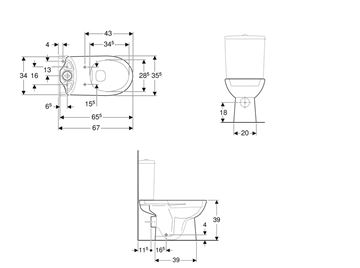 GEBERIT SELNOVA WC kombi mísa, Rimfree splachování, zadní odpad 500.283.01.5 Technický nákres