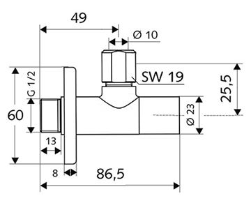 SCHELL STILE rohový ventil 1/2"x3/8", chrom 053760699 Technický nákres