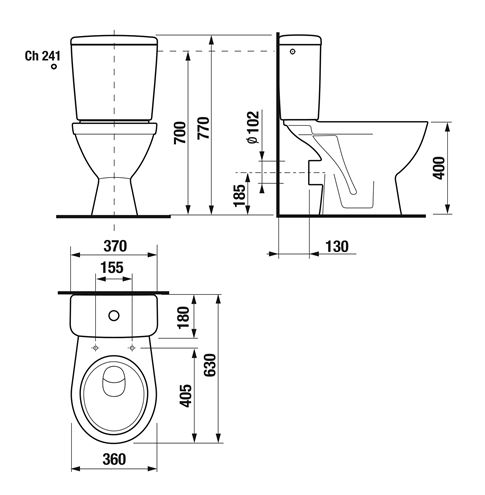 JIKA LYRA PLUS WC kombi, Dual-Flush, zadní odpad, spodní napouštění H8263860002423 Technický nákres