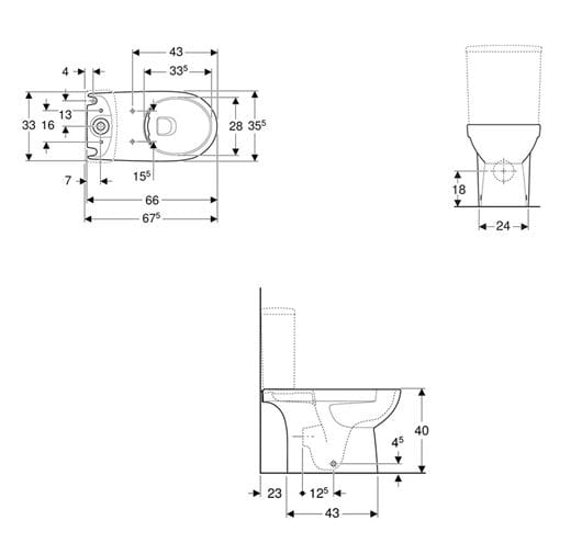 GEBERIT SELNOVA WC kombi mísa, Rimfree splachování, vario odpad 500.488.01.7 Technický nákres
