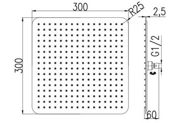 RAV SLEZÁK horní sprcha 300x300 mm, chrom KS0004 Technický nákres