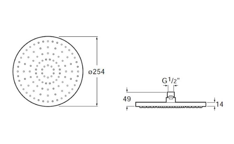 ROCA RAINSENSE horní sprcha pr. 254 mm, chrom A5B2250C00 Technický nákres
