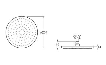 ROCA RAINSENSE horní sprcha pr. 254 mm, chrom A5B2250C00 Technický nákres