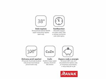 RAVAK TERMO 200 TE 072.00CR sprchová nástěnná termostatická baterie, chrom X070051 Obrázek - fotka