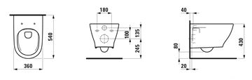 LAUFEN FIORA závěsné WC, Rimless splachování H820921000000L Technický nákres