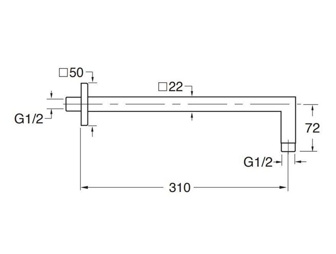 CRISTINA sprchové rameno 310 mm, nástěnné, chrom CRIPD41051 Technický nákres