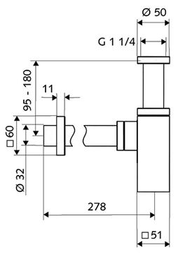 SCHELL QUAD designový sifon k umyvadlu DN32, s převlečnou maticí 5/4, chrom 015050699 Technický nákres