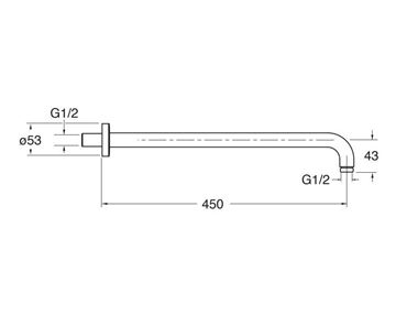 CRISTINA sprchové rameno 450 mm, nástěnné, chrom CRIPD41351 Technický nákres