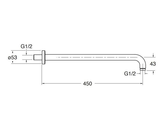 CRISTINA sprchové rameno 450 mm, nástěnné, chrom CRIPD41351 Technický nákres