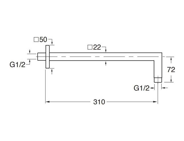 CRISTINA sprchové rameno 310 mm, nástěnné, matná černá CRIPD41013 Technický nákres