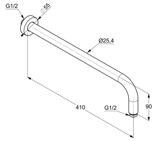 KLUDI A-QA sprchové rameno 410 mm, nástěnné, chrom 6651405-00 Technický nákres
