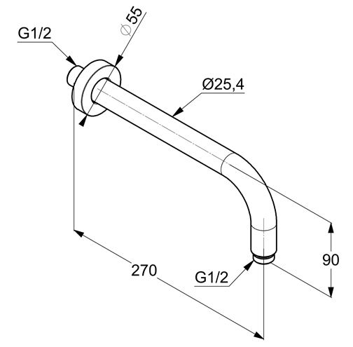 KLUDI A-QA sprchové rameno 250 mm, nástěnné, chrom 6651305-00 Technický nákres
