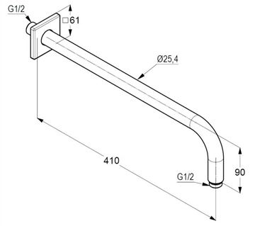KLUDI A-QA sprchové rameno 410 mm, nástěnné, chrom 6653405-00 Technický nákres